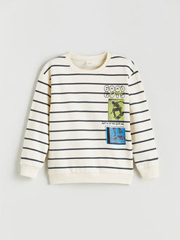 Bisiklet Yaka Bask?l? Erkek ?ocuk Sweatshirt