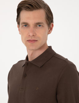 Koyu Kahverengi Slim Fit K_vr_lmaz Polo Yaka Basic Pike Sweatshirt - Pierre cardin фото 2