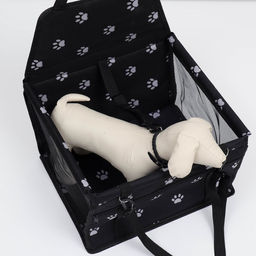 Автокресло для животных 40*30*25 см, чёрное с белыми лапками - Пижон фото 4