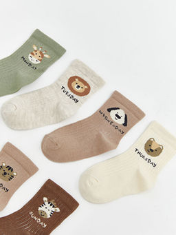 Hayvan Bask?l? Erkek Bebek Soket ?orap 7li