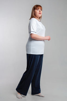 Арт. 10102  Пижама с брюками 44-54 (6 шт) Цвет:верх-белый,низ-темно-синий