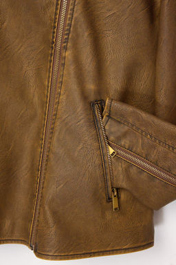 Kahverengi Oversize Kal?p Y?kama Efekctli Suni Deri Biker Ince Ceket Mont TWOAW25MO00010 - Trendyolmilla фото 10