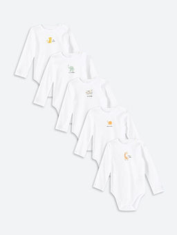 Bisiklet Yaka Bask?l? Erkek Bebek ??t??tl? Bodysuit 5li