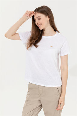 Женская белая футболка с круглым вырезом Неожиданная скидка в корзине