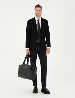 Siyah Y_n Kar___ml_ Ex. Slim Fit Ceket