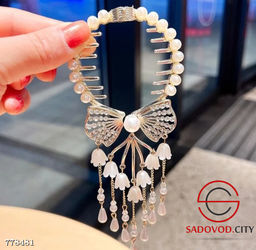 Заколка-зажим для пучка со стразами и жемчугом