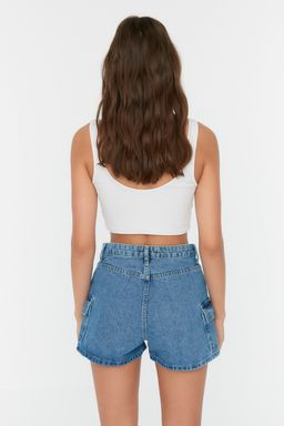 TRENDYOLMILLA Mavi Kargo Cep Detayl? Denim Sort TWOSS22SR00074  фото 6