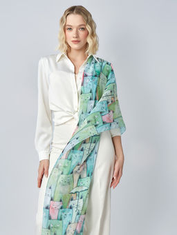 с котиками! Большой, мягкий, тонкий и очень нежный двусторонний палантин с рисунком - Tantino фото 5