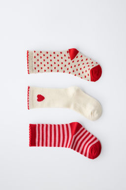 PACK TRES CALCETINES MEDIOS CORAZONES Y RAYAS / Rojo - Zara фото 6