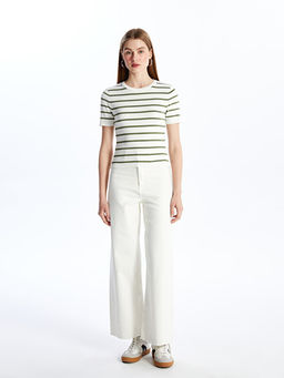 Bisiklet Yaka ?izgili K?sa Kollu Kad?n Triko Kazak - Waikiki фото 3