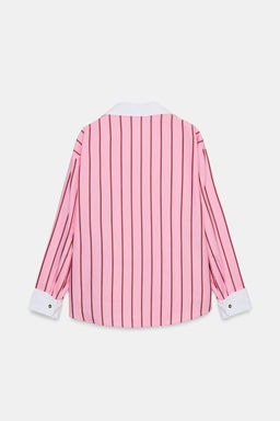 OVERSIZE STRIPED SHIRT WITH CONTRAST CUFFS - Zara фото 5