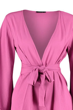 Pembe Kusakl? Dokuma Volanl? Mini Plaj Kimono&Kaftan TBESS21KM0002