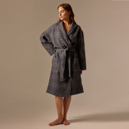 Халат вафельный женский SL HOME: Chess «Гри Сандре», размер XL, хлопок 100%, тёмно-серый