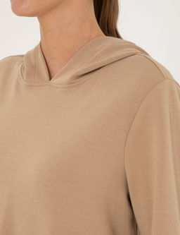 Bej Oversize Modal Kar___ml_ Kap__onlu Sweatshirt