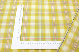 Вареный (стираный) хлопок Клетка цв.горчично-желтый/розовый коралл, ш.2.5м, хл-100%, 115гр/м.кв - Купава фото 2