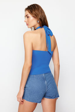 Trendyolmilla Siyah Boyundan Baglamal? Fitted/Vucuda Oturan Esnek Orme Bluz TWOSS24BZ00459  фото 17