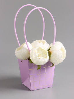 Цена за 10 шт. Сумка переноска для цветов, лиловая влагостойкая, с тиснением, 13×9.5×13±5% см