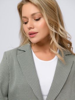 Жакет черный в мелкую клетку удлиненный с отложным воротником - 1001dress фото 7