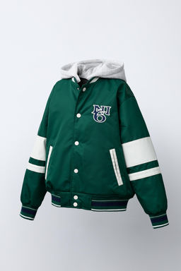 CAZADORA BOMBER NYLON TEXTO CAPUCHA DESMONTABLE / Verde - Zara фото 4