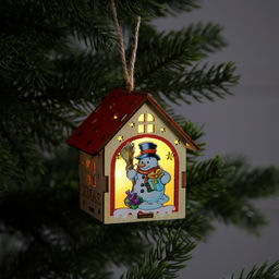 Ёлочная игрушка Домик со снеговиком, 8х7х6 см, 1 LED, от батареек, свечение тёплое белое