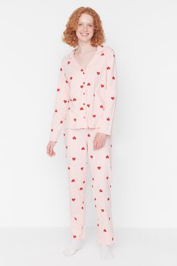 Pembe %100 Pamuklu Kalpli Orme Pijama Tak?m? THMAW21PT0548