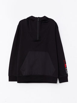 Kap??onlu Bask?l? Uzun Kollu Erkek ?ocuk Sweatshirt