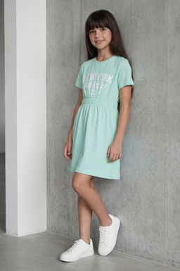 Lacivert K?z Cocuk %100 Pamuk Slogan Bask?l? K?sa Kol Beli Lastikli Mini Orme Elbise TKDSS25EL00084 - Trendyolmilla фото 10