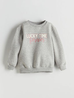 Bisiklet Yaka Yaz? Bask?l? K?z ?ocuk Sweatshirt