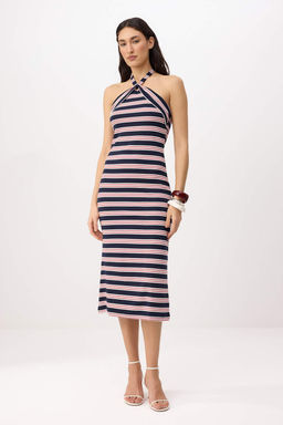 Cok Renkli Cizgili Bodycon Boyundan Baglamal? Kolsuz Yumusak Orme Elbise TWOSS26EL00568