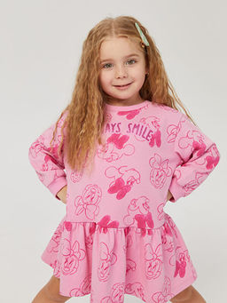 Bisiklet Yaka Uzun Kollu Minnie Mouse Bask?l? K?z Bebek Elbise - Waikiki фото 3