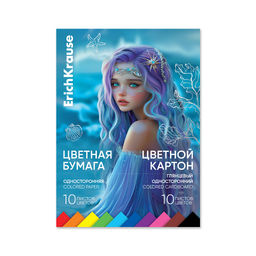 АКЦИЯ Цена за 5 шт. Набор цв.бум.и картона глянцевого на клею ErichKrause, Aquamarine, А4, 20 листов, по 10 цв.(школьно-письменные принадлежности)