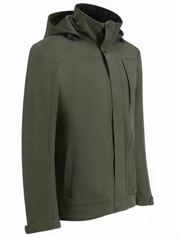 Ветровка мужская софтшелл виндстоппер с капюшоном спортивная цвета хаки 9617_1Kh