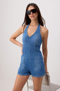 Mavi Halter Yaka K_sa Denim Tulum TWOSS26TU00048 - Trendyolmilla фото 7