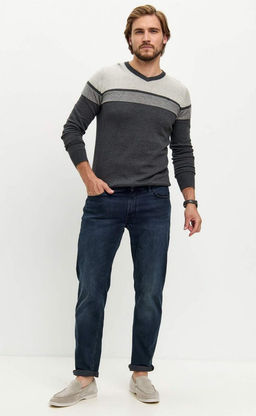 Пуловер мужской с V-образным вырезом F021-15-1723 d.grey - Fine joyce фото 4