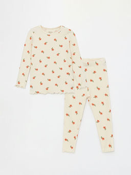 Bisiklet Yaka ?i?ek Desenli K?z Bebek Pijama Tak?m?