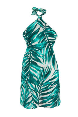 Tropikal Desenli Dokuma Baglama Detayl? Mini Plaj Elbisesi TBESS26EL00019