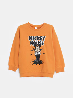 Bisiklet Yaka Mickey Mouse Bask?l? Erkek Bebek Sweatshirt