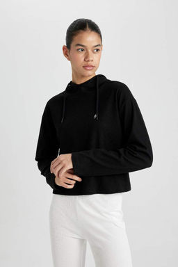 DeFactoFit Футболка стандартного кроя с капюшоном и вышивкой в рубчик с длинными рукавами  фото 3