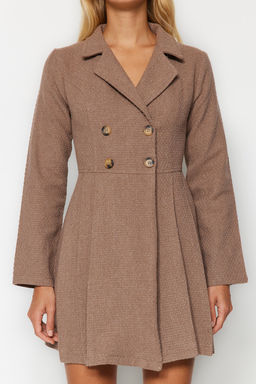 Kahverengi Pileli Dugmeli Mini Dokuma Elbise TWOAW24EL00338 - Trendyolmilla фото 9