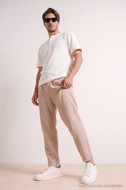 Bej Beli Lastikli Straight Erkek Pantolon TMNSS26PL00040