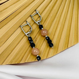 Серьги из черной Шпинели и Лунного камня