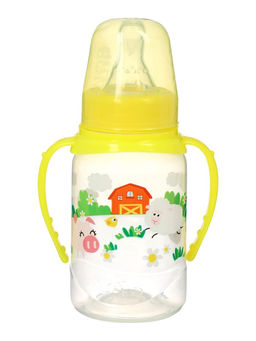 Бутылочка для кормления M&B «Весёлая ферма», классическое горло, с ручками, от 0 мес., 150 мл., жёлтый