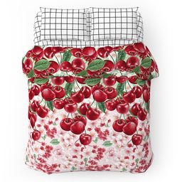 Пододеяльник на пуговицах Евро Макси Коллекция Лето. Вишня 240х215см, бязь Комфорт 121г/м2, хлопок 100%, упаковка классическая ПВХ 28х41см, Домашняя мода (Россия)