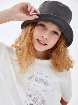 Bisiklet Yaka Bask?l? K?sa Kollu K?z ?ocuk Crop Ti??rt - Waikiki фото 6