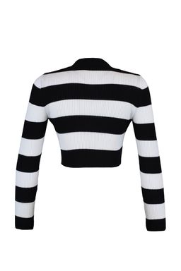 TRENDYOLMILLA Siyah Crop Pamuklu Cizgili Triko Kazak TWOAW20KZ0255