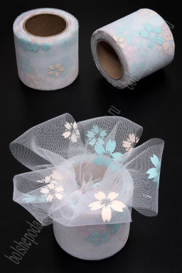 Фатин Цветочки 5,5 см*15 ярд (SF-6042) белый №1А