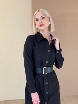 5754 Платье-рубашка из микровельвета чёрное - Martichelli фото 7