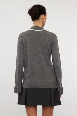 Antrasit Renk Bloklu Kurdele/Fiyonk Detayl? Triko Kazak TWOAW23KZ0039