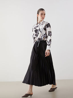 Beli Lastikli Saten Kad?n Pileli Etek