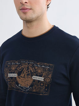 Bisiklet Yaka Bask?l? Erkek Sweatshirt